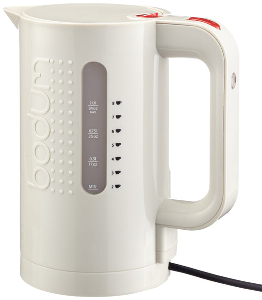 Bodum Bistro elektriskā tējkanna - automātiska izslēgšanās, 2200 vati, 1,0 litri, krēmkrāsas dizains.