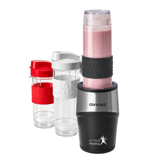 CONCEPT Smoothie Maker "Active-Smoothie" - 500W, includes 3 bottles, sleek black design for easy blending.