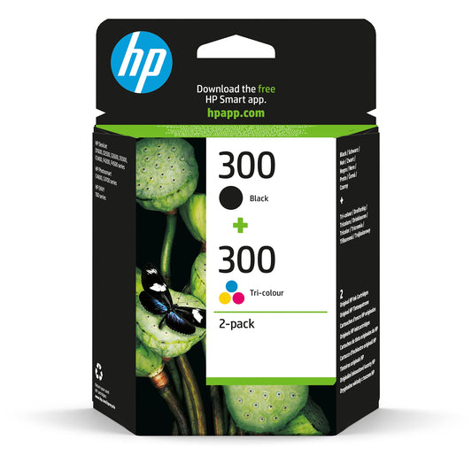 HP 300 oriģinālā tintes kasetne - melna un trīskrāsu, standarta ietilpība, 2 x 4ml, 200 lapas melnai, 165 lapas krāsai.