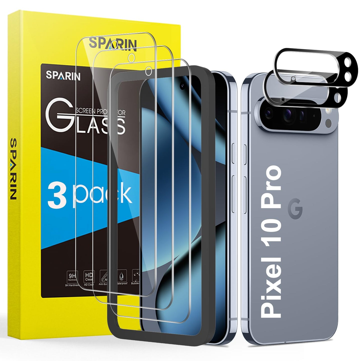 SPARIN rūdīta aizsargstikla komplekts Google Pixel 10 Pro, 3+2 gab.