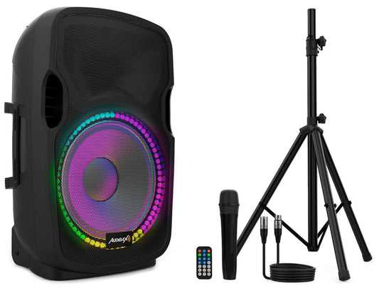 Audibax Party 12 Aktīvais profesionālais skaļrunis 12" 500W maksimums Bluetooth + statīvs + kabelis + mikrofons