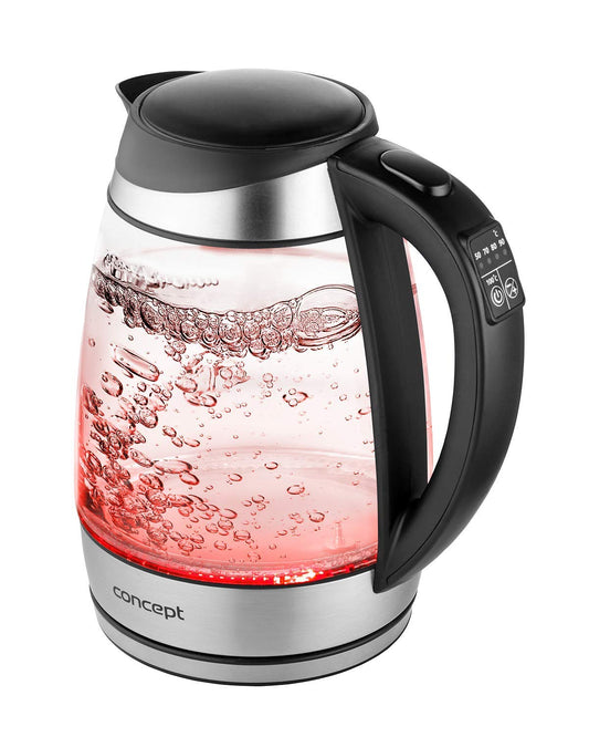 CONCEPT RK4120 Kettle - 1.7L capacity, filter, temperature settings, Keep WARM, glass/stainless steel, 2200W, black