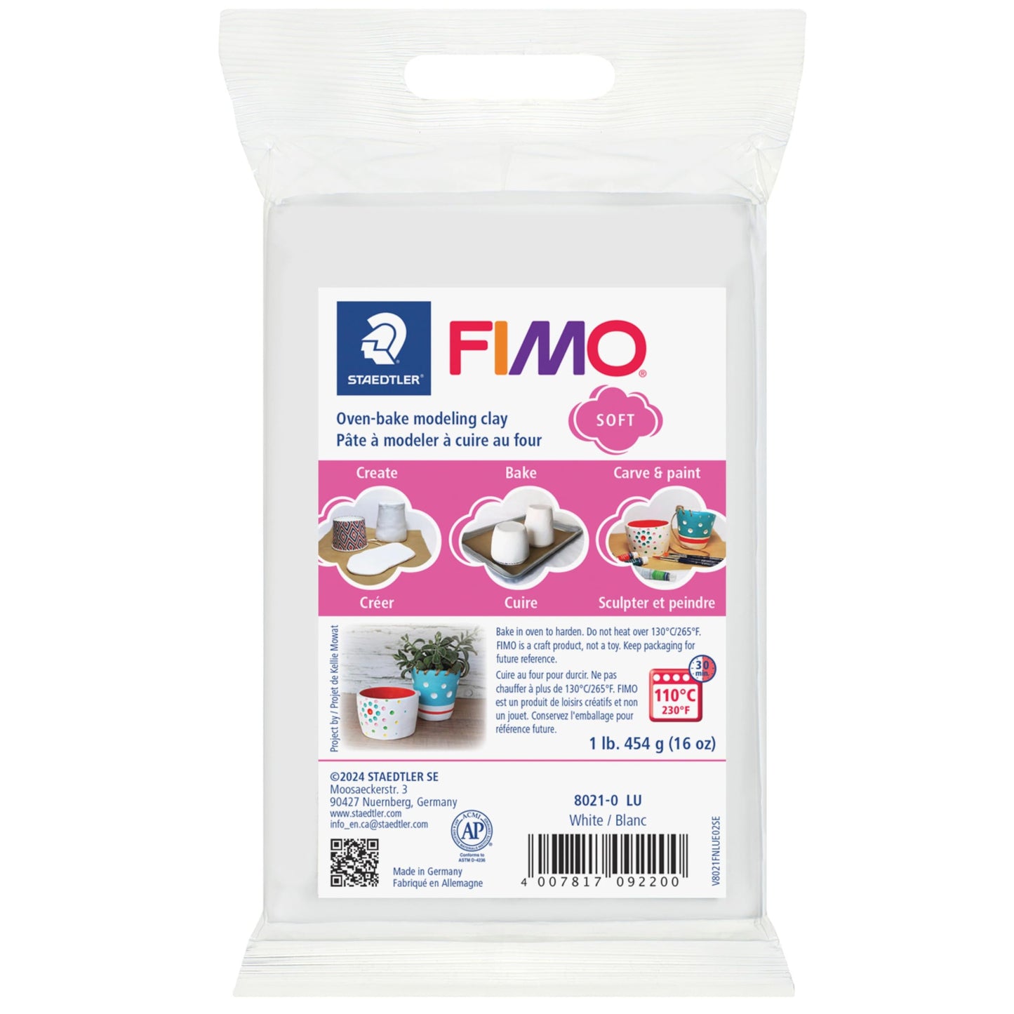 STAEDTLER FIMO soft cepeškrāsnī cietējoša modelēšanas masa, balta, 454 g, 8021