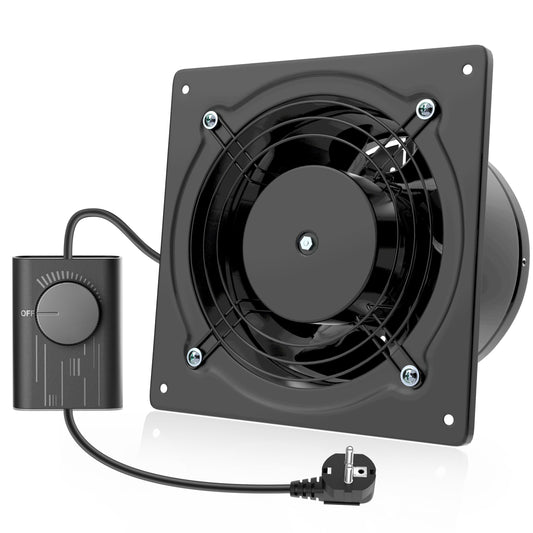Abluftventilators Hon&Guan 150mm ar ātruma regulatoru, metāla vannas istabas ventilators, kluss 38W ar atpakaļplūsmas klapi garāžai un virtuvei, melns
