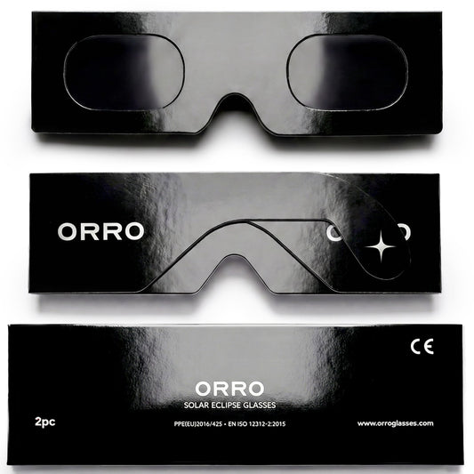 ORRO saules aptumsuma brilles 45 mm, 2 gab./6 gab./12 gab. komplekts, melnas, piemērotas virs redzes korekcijas brillēm, sertificēta acu aizsardzība, pārbaudītas EN ISO 12312-2:2015, ar CE marķējumu