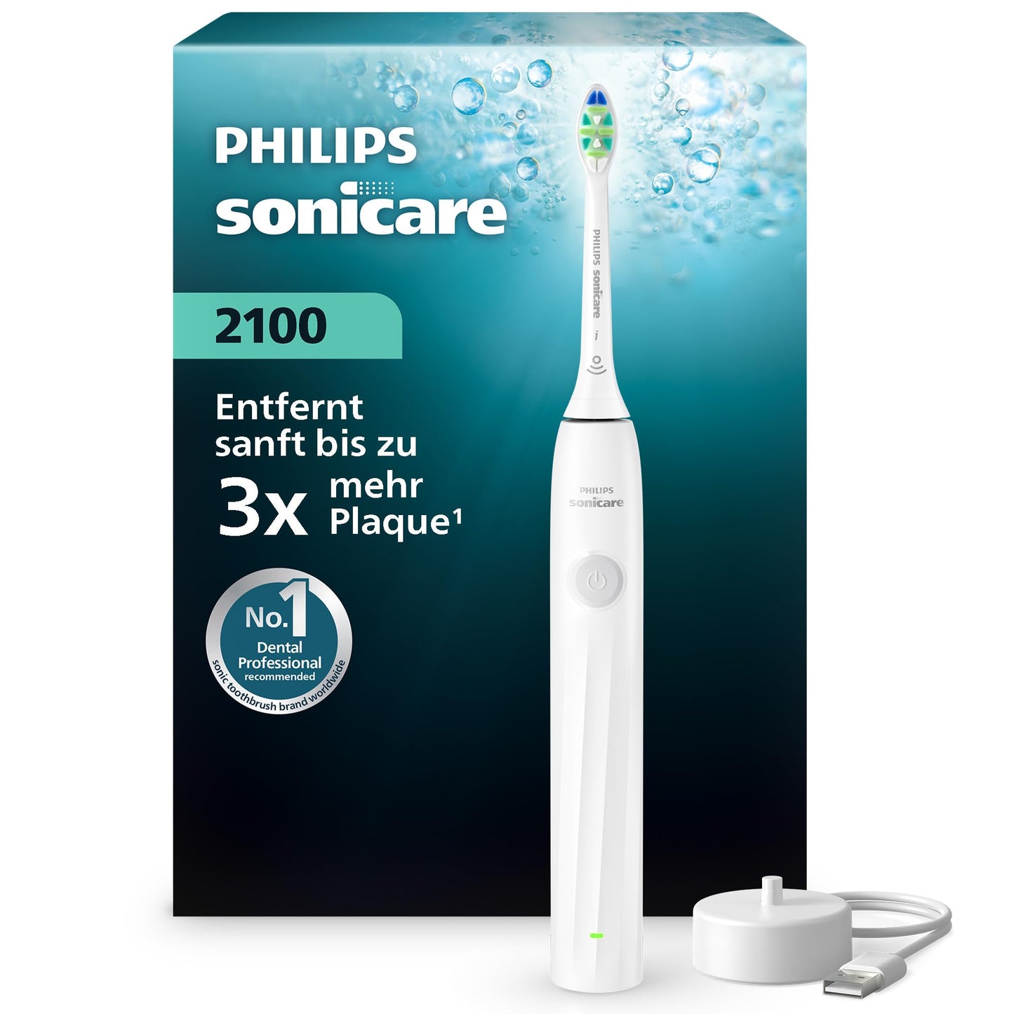 Elektriskā zobu birste Philips Sonicare Series 2100 – skaņas zobu birste ar 2 intensitātes līmeņiem, EasyStart funkciju, SmarTimer, 14 dienu akumulatora darbības laiku, balta, modelis HX4021/01, [Jauns]