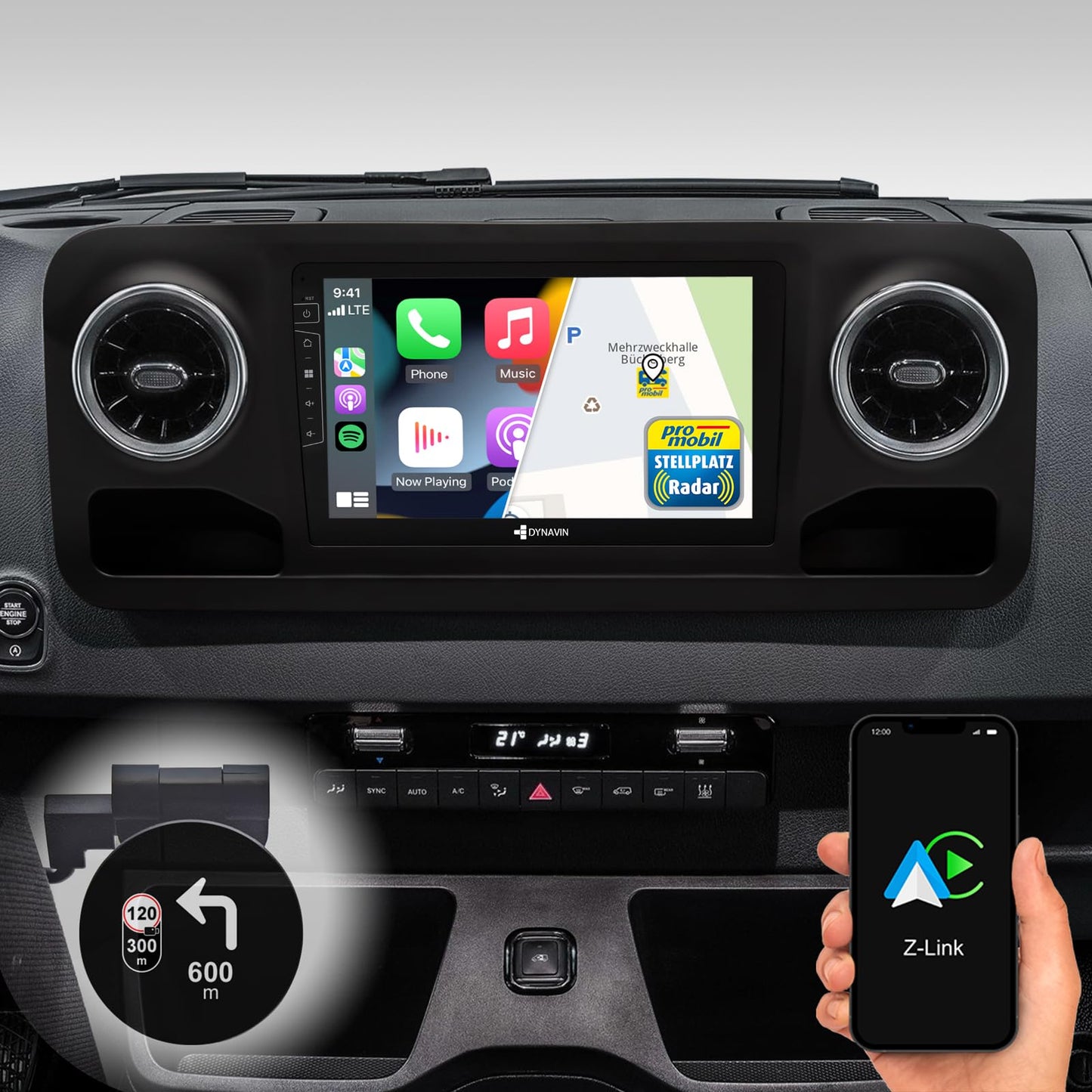 Automaģināla radio DYNAVIN Android navi Mercedes Sprinter no 2018. gada, 10,1 collas, Wireless CarPlay, Android Auto, Head-up Display, DAB+ | D9-SP Plus Flex - C