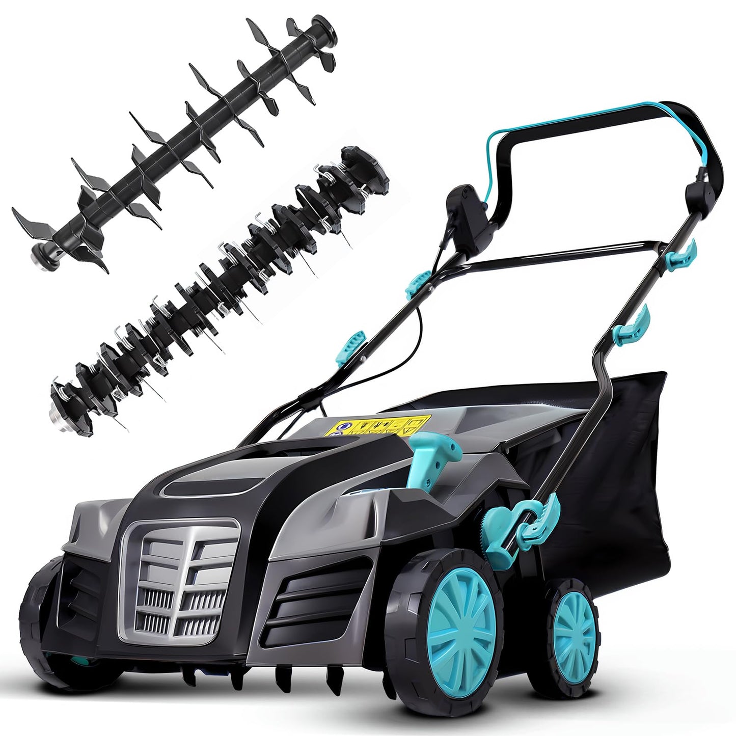 Elektriskais skarifikators un zāliena aerators Ecobuild 2000W 2-in-1, 40CM darba platums, 5 dziļuma pozīcijas, 55L zāles savākšanas kaste, salokāms rokturis, daudzfunkcionāls zāliena kopšanas palīgs