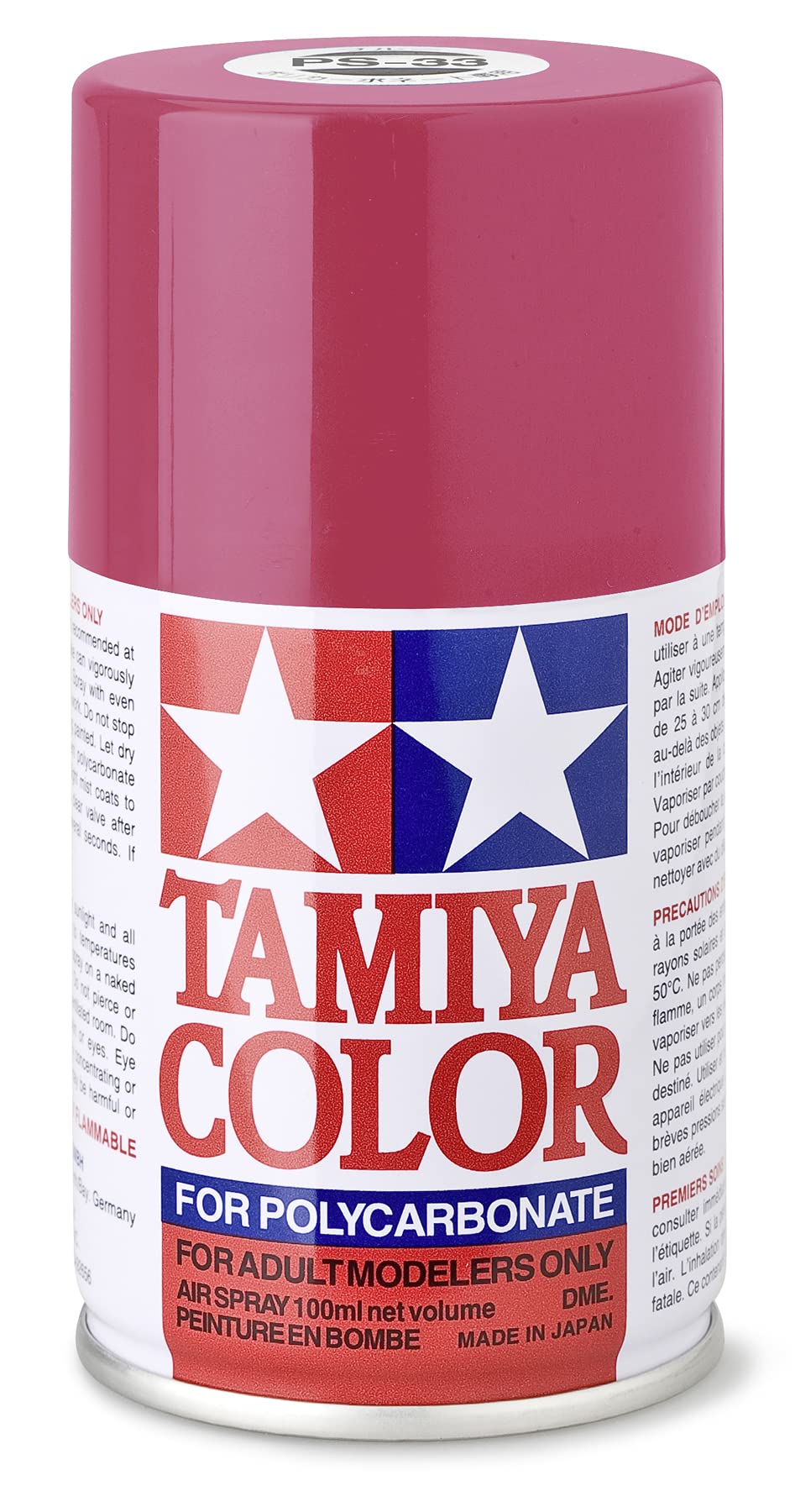 Tamiya 86033 PS-33 ķiršu sarkans - 100ml aerosola krāsa polikarbonātam, ideāla RC modeļu un amatniecības projektiem.