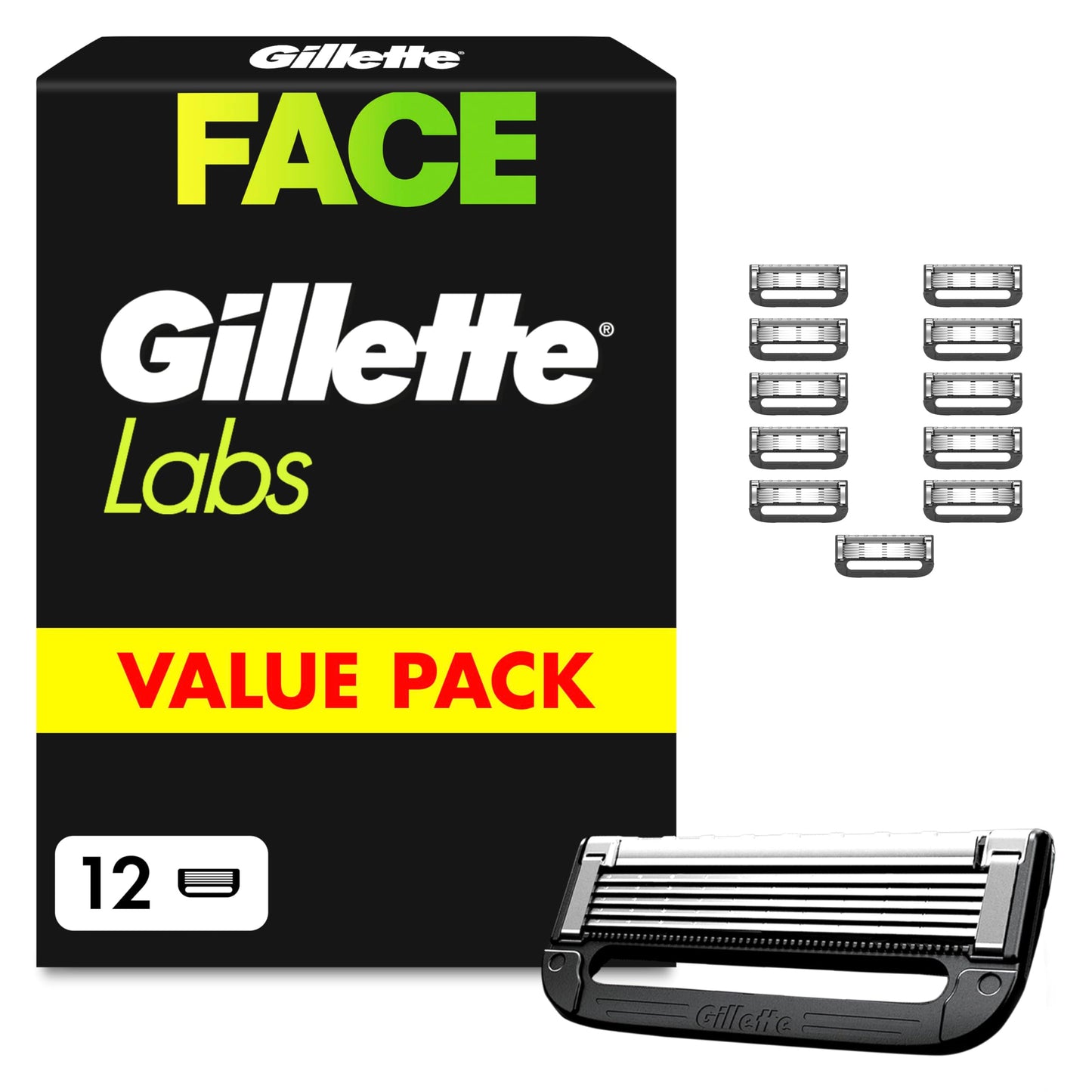 Skūšanās asmeņi vīriešiem Gillette Labs, 12 oriģinālie rezerves asmeņi, melni