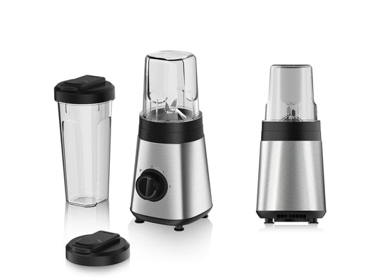 Alpina Smoothie Maker - 300W, includes 300ml and 600ml cups, 2 speeds, pulse function, stainless steel, silver/black.