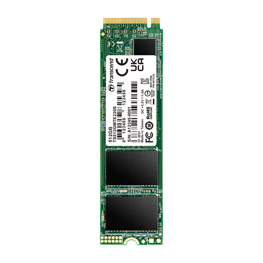 Transcend TS512GMTE220S 512GB SSD - ātrs PCIe™ Gen3 x4, 3500/2700 MB/s, ideāls spēlēm un multimediju ražošanai.