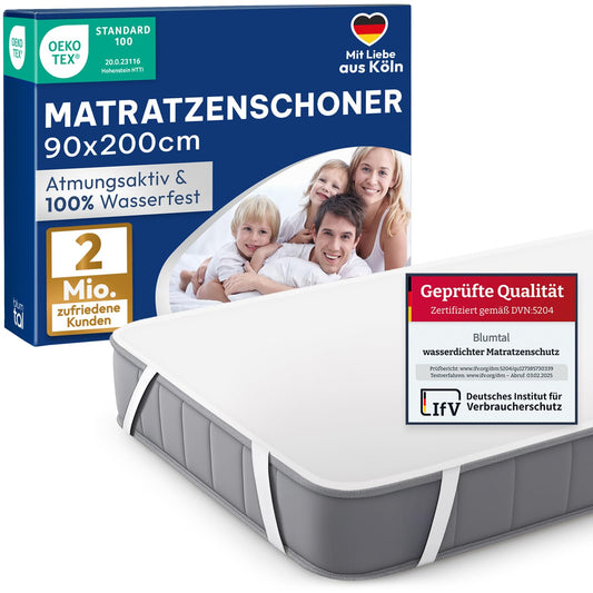 Blumtal matraču pārvalks 90x200 cm, ūdensizturīgs matrača aizsargs no 80% kokvilnas, Oeko-TEX sertificēts, mazgājams līdz 95 °C, kluss gultas pārklājs, aizsardzība pret gultas blaktīm