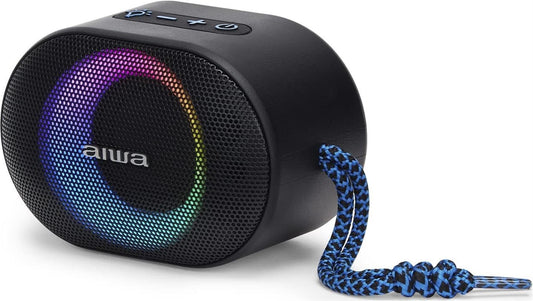 Aiwa BST-330BL Kompaktais Bluetooth skaļrunis, izturīgs, jaudīgs, ar Hyperbass tehnoloģiju, 10 W jauda, RGB apgaismojums, kartes lasītājs, ūdensizturīgs Krāsa: melna un zila