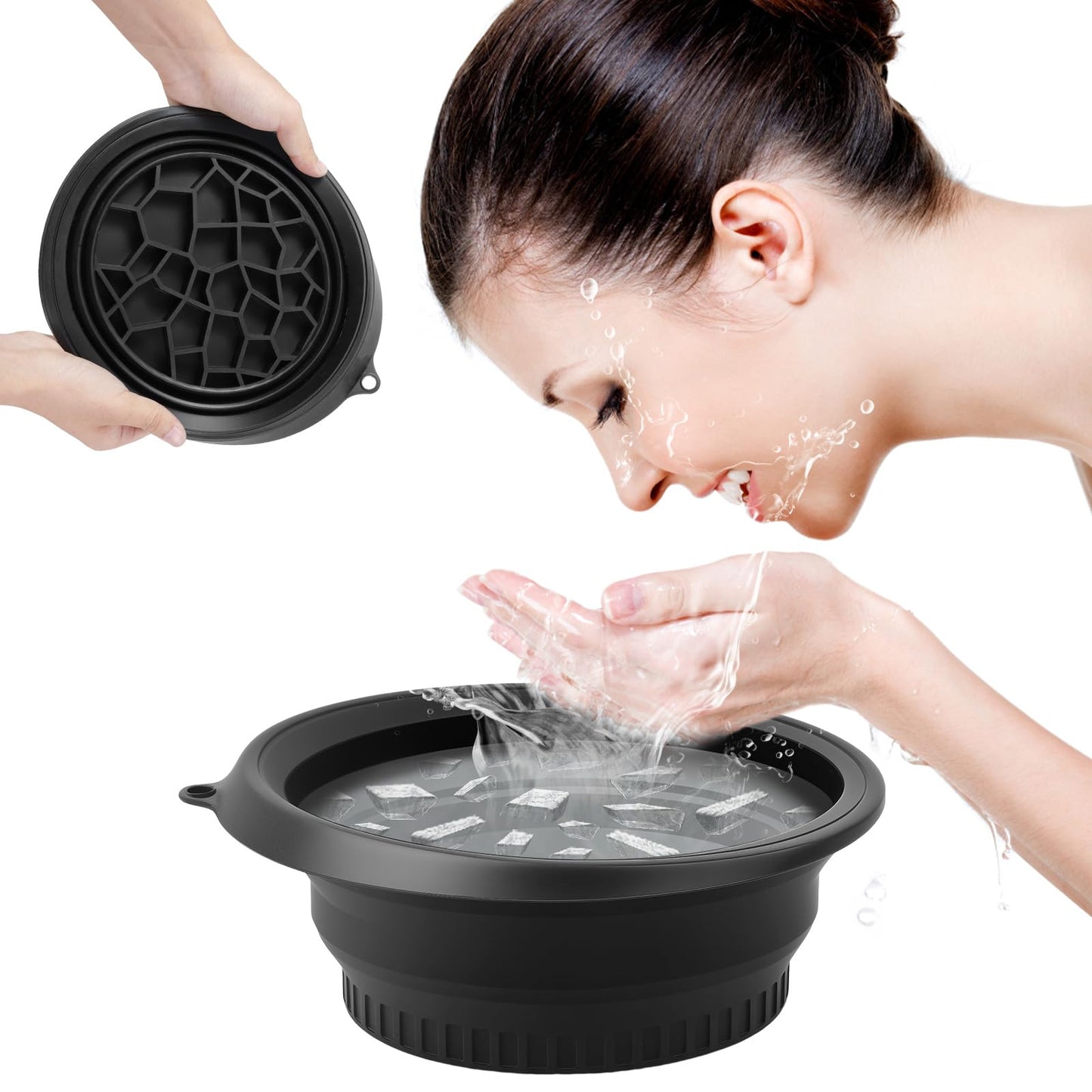 Sejas ledus vanna Face Ice Bath Bowl 26×23×10cm, salokāma izlietne ar apakšējo ledus formu, silikons, temperatūras izturība -60~200℃