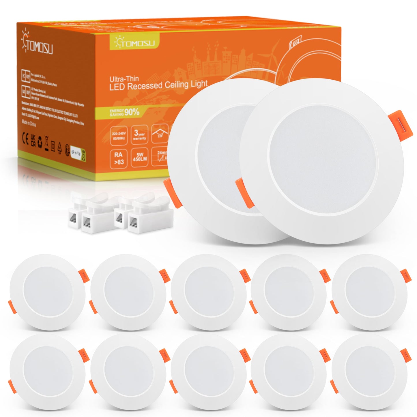 5W LED iebūvējamie gaismekļi 230V, plakani, silti balti LED spoti, 10 gab.