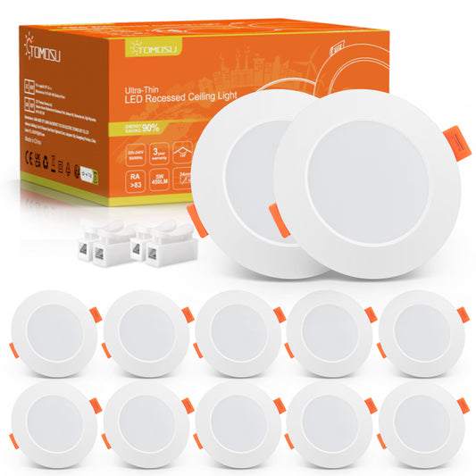 5W LED iebūvējamie gaismekļi 230V, plakani, silti balti LED spoti, 10 gab.