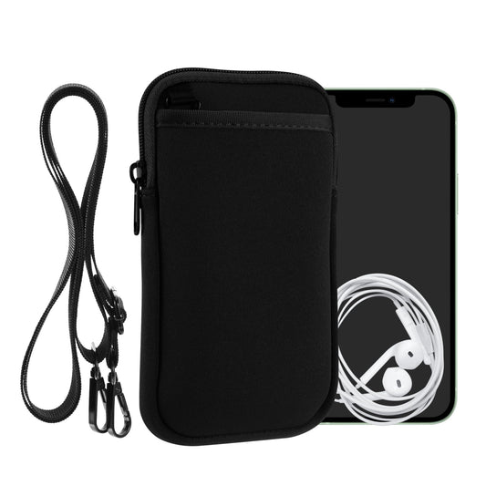 Telefona maciņš uz kakla kwmobile XL - 6,7/6,8" - neoprēna vāciņš ar lenti un rāvējslēdzēju - 17,2 x 8,4 cm - Necklace Case, melns