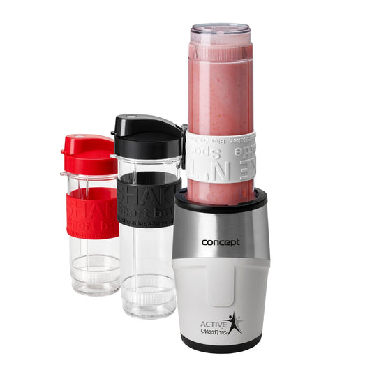 CONCEPT mājas ierīces sm3380 Smoothie Maker "Active-Smoothie" ar 3 dzeramām pudelēm, 500 W, balts