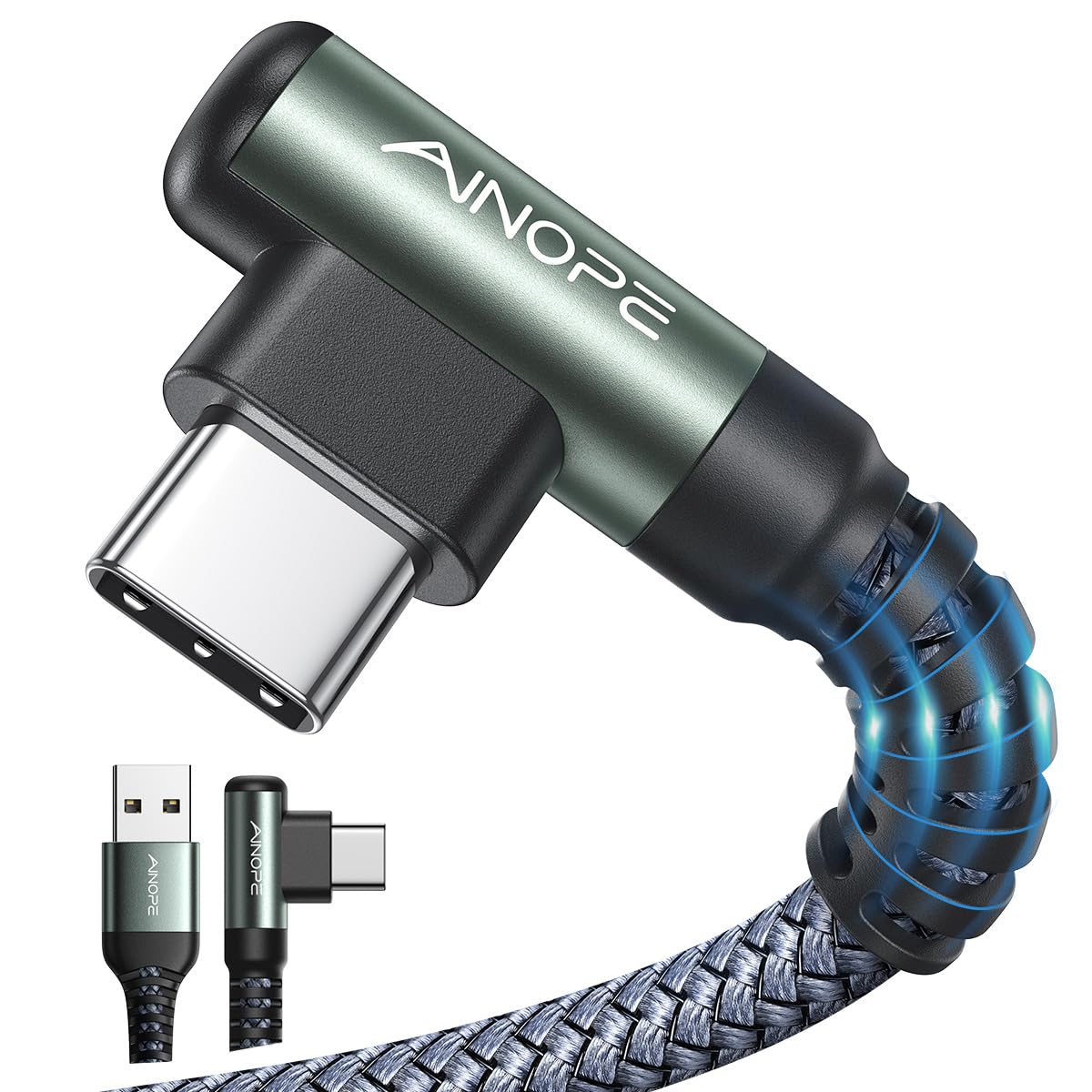 USB-C kabelis AINOPE [2 gab. 2 m + 2 m], 3,1 A ātrās uzlādes kabelis