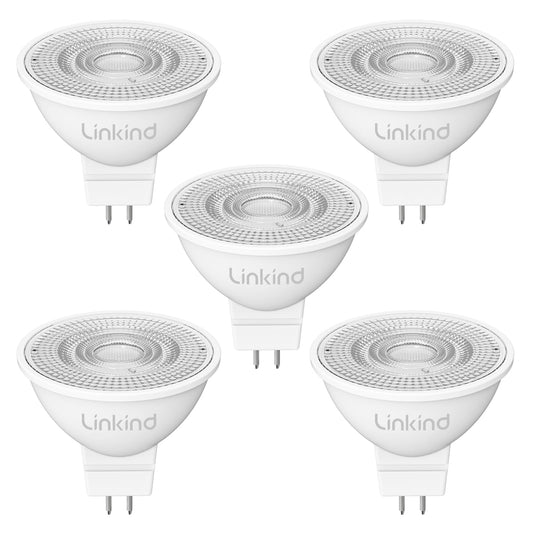 GU5.3 LED spuldze Linkind 12V 3.4W, 35 Watt nomaiņa, 2700K silti balta, 36° starojuma leņķis, MR16 LED prožektors, 360Lm, AC/DC 12V, nedimmējama, 5 gab.