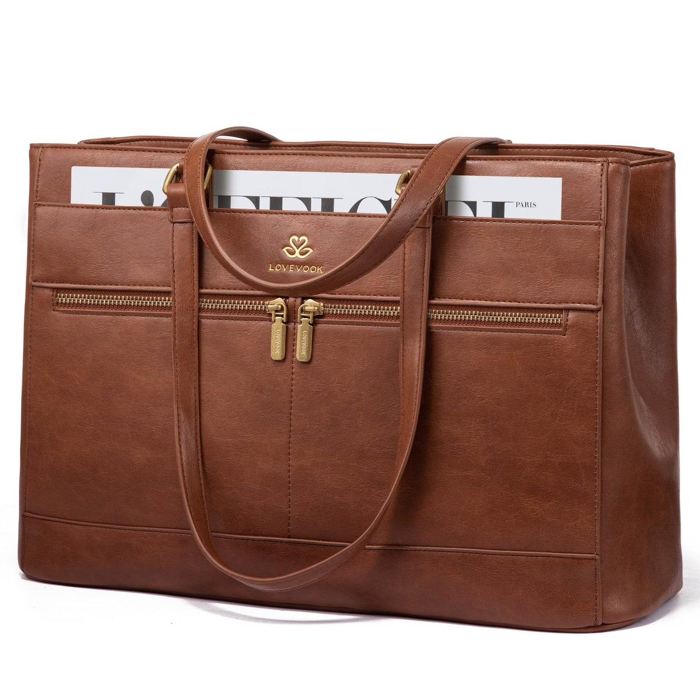 Dāmu klēpjdatora soma LOVEVOOK, liela, 15,6 collu, retro ādas darba soma, portfeļa soma, viegla shopper soma, skolas soma, skolotāju soma, eleganta tote soma, brūna