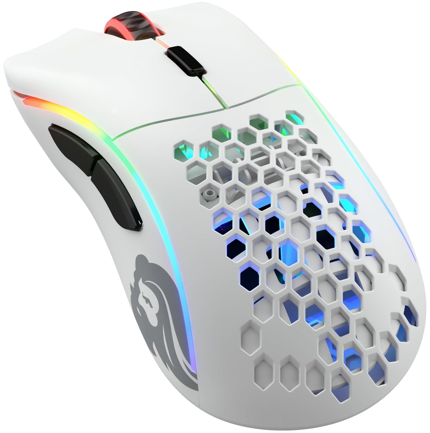 Glorious Gaming Model D - super viegla 69 g, 2,4 GHz bezvadu, RGB apgaismojums, BAMF sensors, ergonomiska, 6 pogas, matēti balta