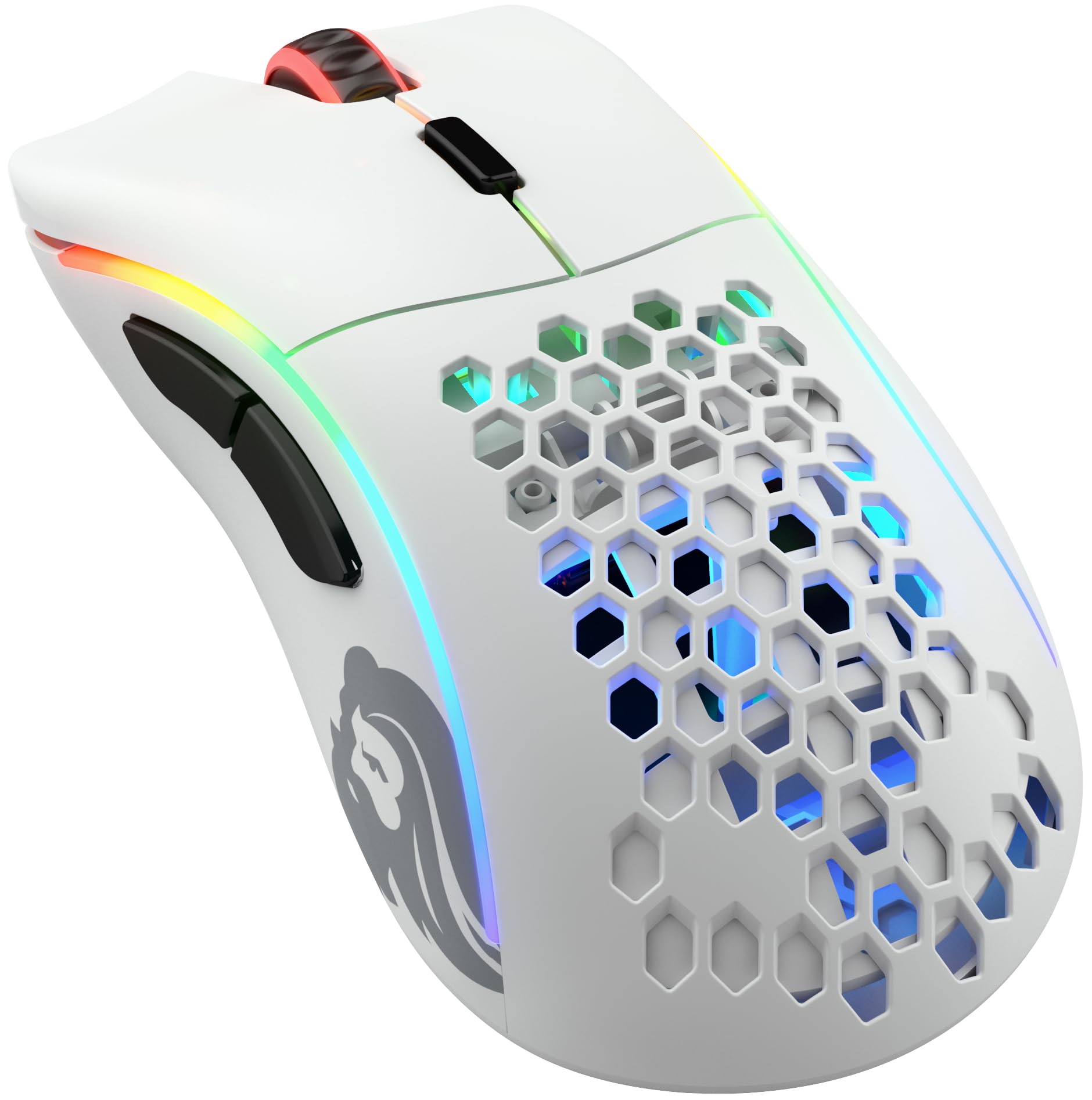 Glorious Gaming Model D - super viegla 69 g, 2,4 GHz bezvadu, RGB apgaismojums, BAMF sensors, ergonomiska, 6 pogas, matēti balta