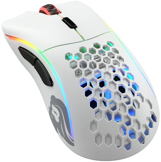 Glorious Gaming Model D - super viegla 69 g, 2,4 GHz bezvadu, RGB apgaismojums, BAMF sensors, ergonomiska, 6 pogas, matēti balta