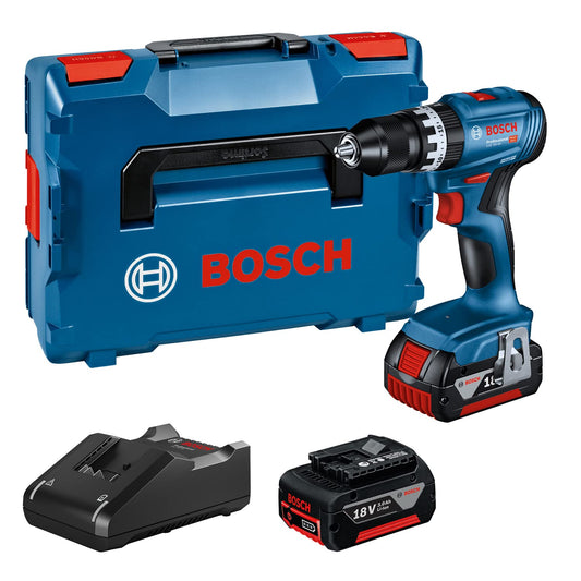 Bosch Professional 18V triecienurbjmašīna GSB 18V-45 - 1900 RPM, 2x 3.0Ah akumulators, GAL 18V-40, L-BOXX iekļauts