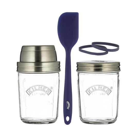 Kilner ieraugu startera komplekts - 5 daļas, 350 ml, stikla mērtrauka vāks, platkakla stikls, gumijas gredzeni, mīklas skrāpis
