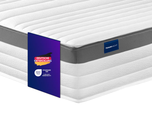 Traumnacht Exklusiv 7-zonu 1.000er tonnbešņa kabatas atsperu matracis, Stiftung Warentest testa vērtējums Gut - izdevums 10/2023, 23 cm premium augstums, Öko-Tex sertificēts, stingrības pakāpe 4 (H4), 90 x 200 cm