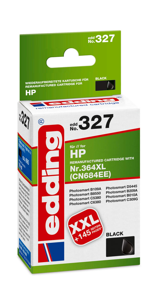 edding printera kasetne EDD-327 - melna, 19 ml, 695 lapas, aizstāj HP 364XL (CN684EE)