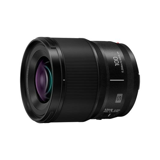 Panasonic Lumix S-E100: 100 mm F2.8 makro objektīvs, pilna formāta kameru objektīvs, kompakts un viegls dizains, 298 g, divfāzu lineārais motors, 1:1 palielinājums, ideāls videomateriāliem, melns