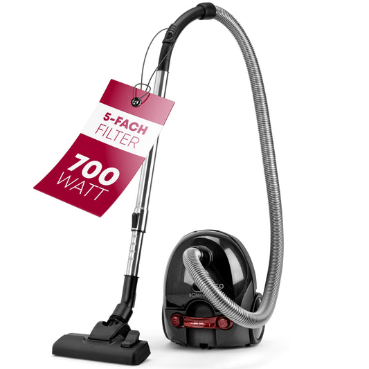 Bomann® BS 9019 CB N - 700W energy-saving vacuum cleaner with 5-stage microfilter, bag, and switchable floor brush.