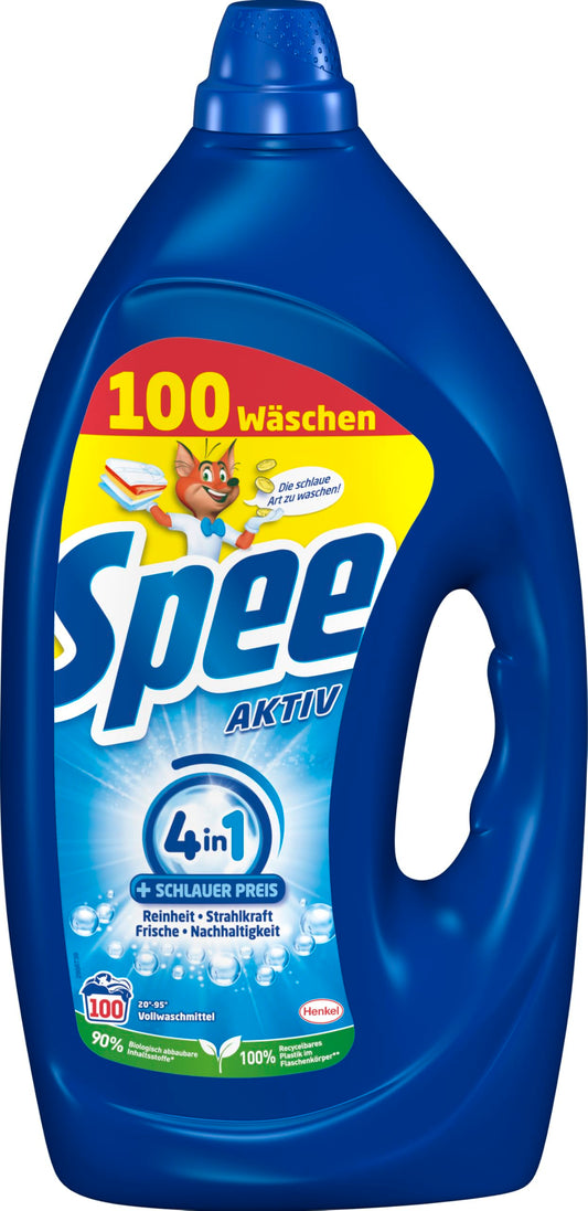 Veļas mazgāšanas līdzeklis Spee Aktiv Gel Universal 4 + 1, šķidrs mazgāšanas līdzeklis, 100 mazgāšanas reizes, 4 + 1 formula, tīrība, spilgtums, svaigums un ilgtspēja, 20° - 95° C