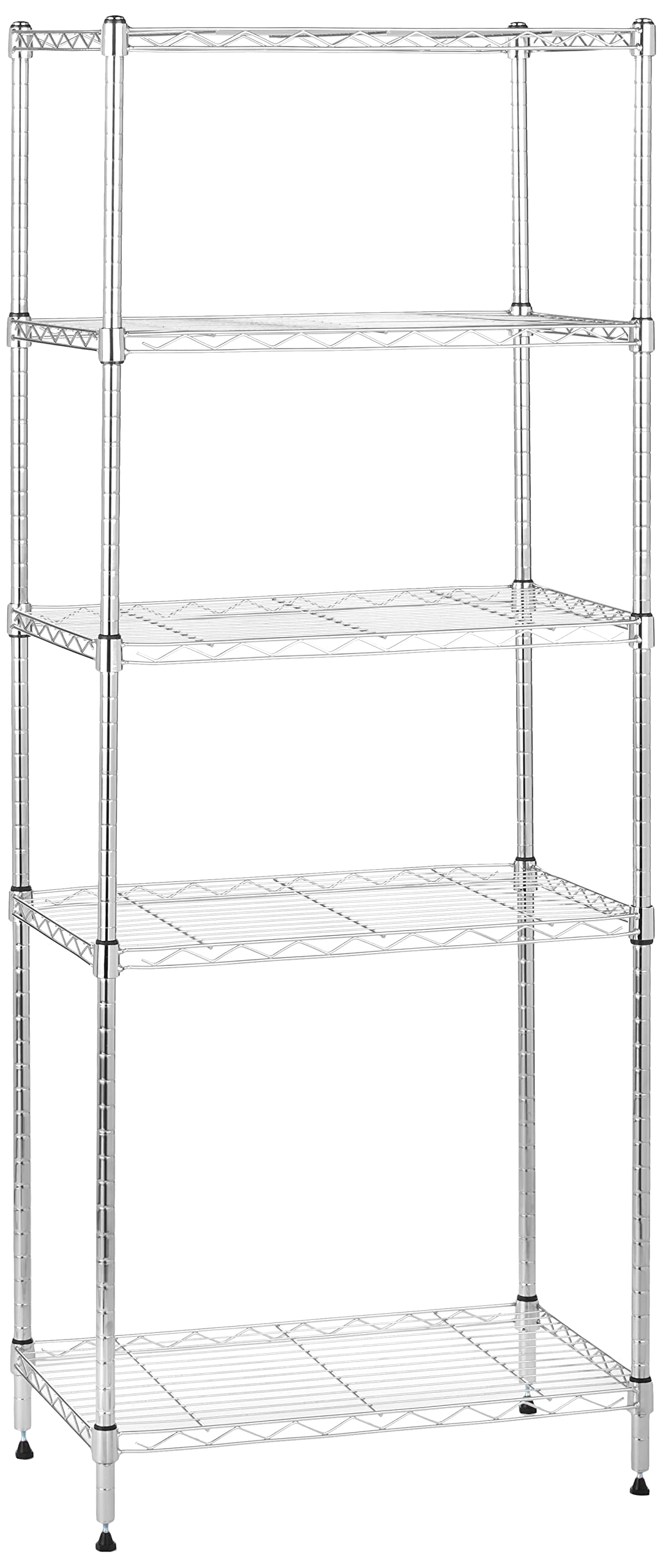 Plaukts ar 5 plauktiem, šaurs uzglabāšanas skapis, regulējami plaukti un līmeņošanas kājiņas, max. 453 kg slodze, hroms, 34 cm T x 58.9 cm P x 152.5 cm A