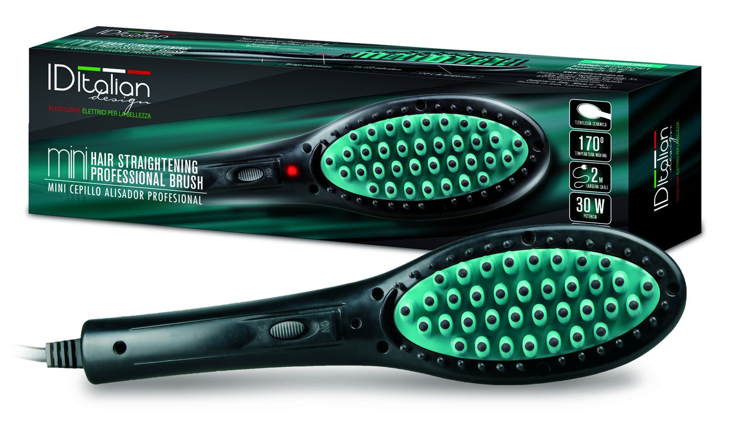 Mini keramikas gludā birste matiem, 30W, melna un zaļa - itāļu dizains