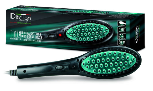 Mini keramikas gludā birste matiem, 30W, melna un zaļa - itāļu dizains
