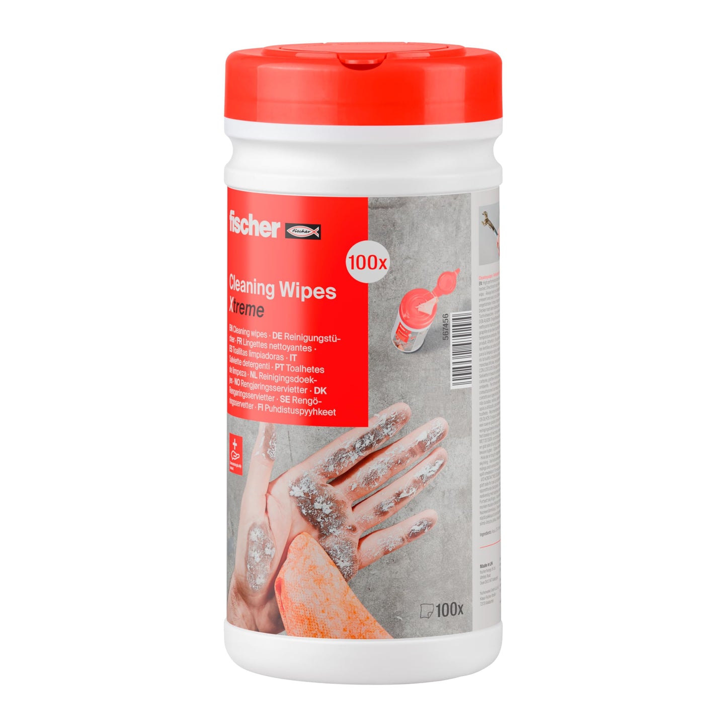 Tīrīšanas salvetes fischer Cleaning Wipes Xtreme, jaudīgas tīrīšanas salvetes ikdienas lietošanai darbavietā, dermatoloģiski testētas, saudzīgas ādai, bez kaitīgām vielām, 100 gab.