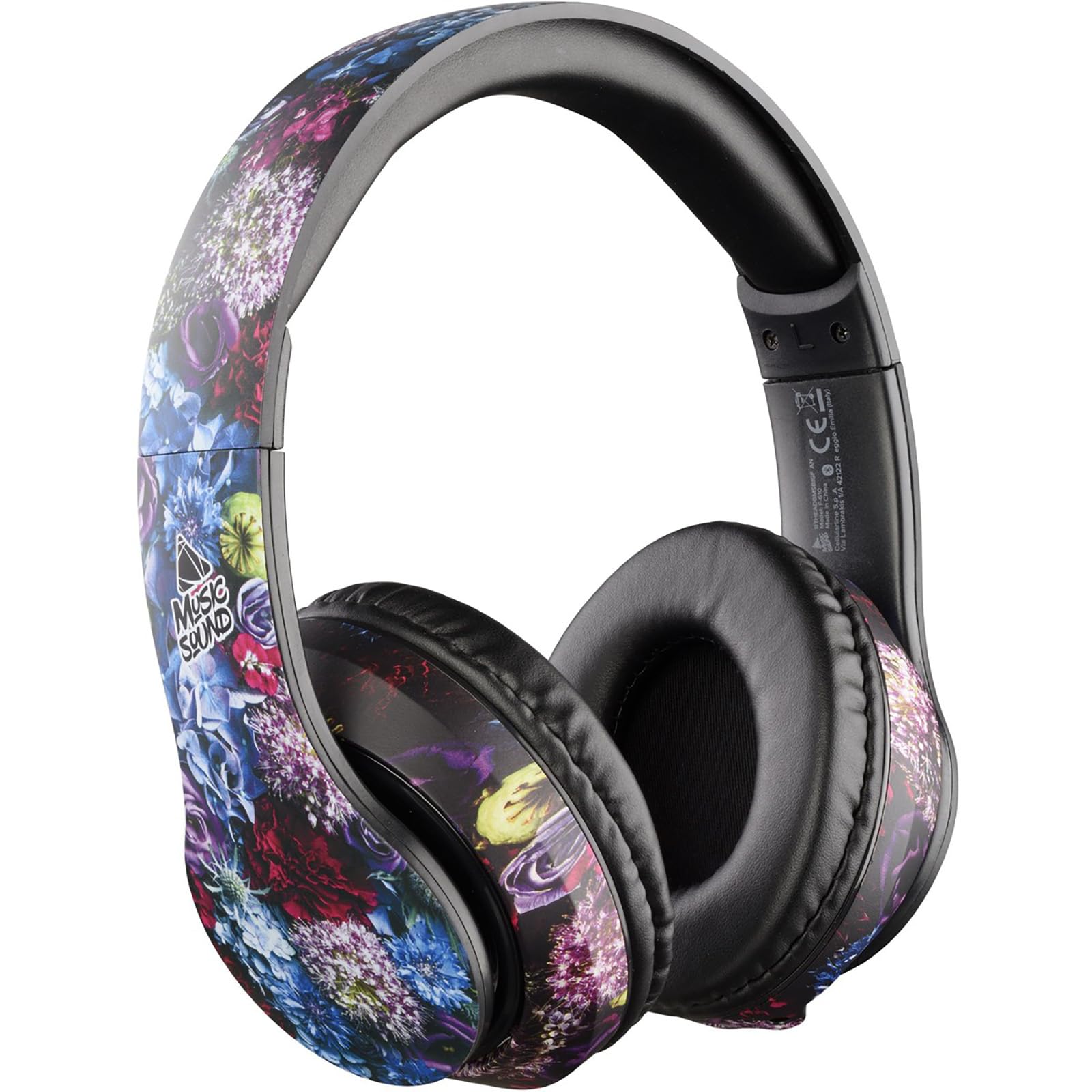 Music Sound Bluetooth austiņas - On-ear, 20h battery, retractable headband, control buttons, Fantasy zieds design