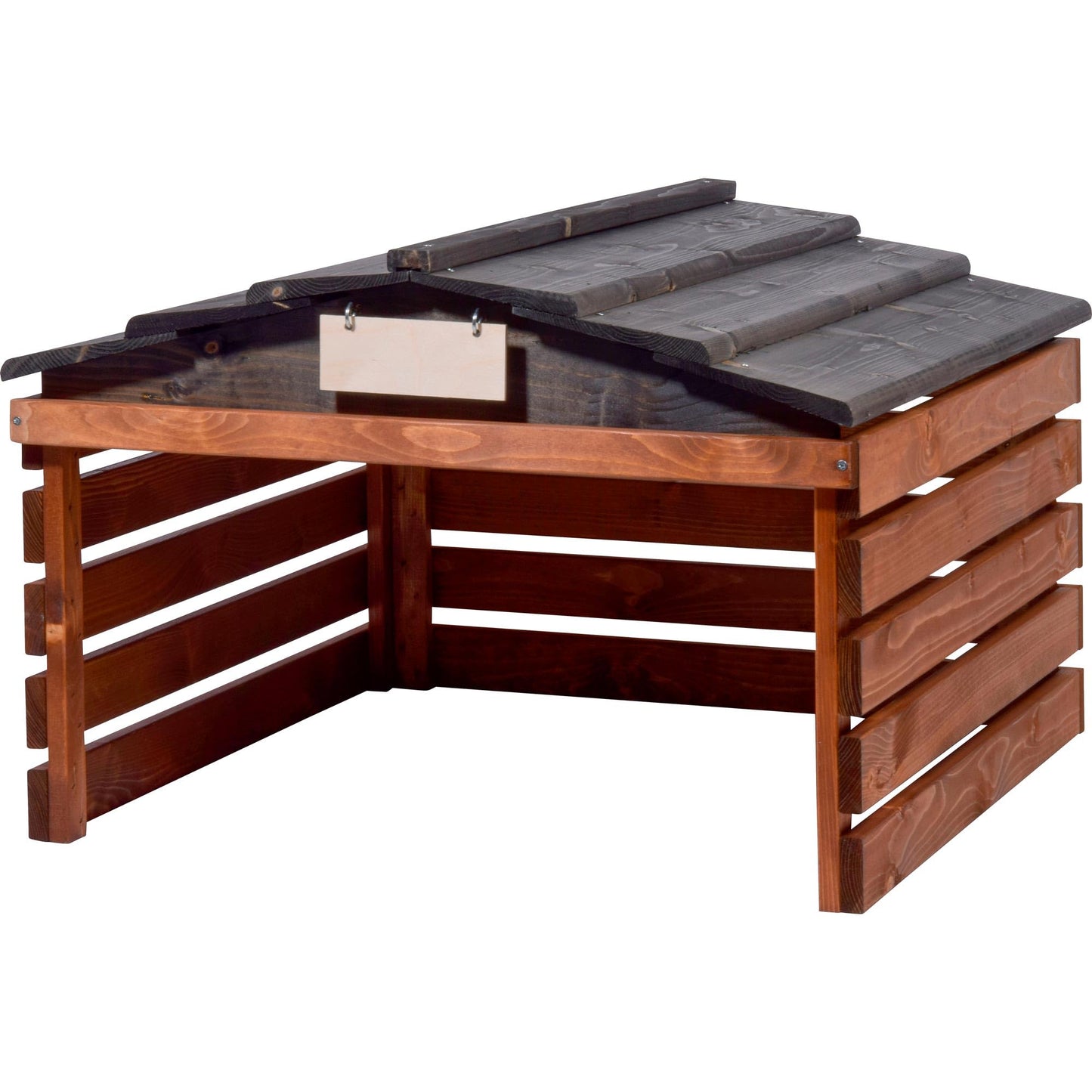 Garāža robotizētajam zāles pļāvējam dobar® no koka ar noņemamu jumtu, brūna/melna, 78,5 x 74 x 52,5 cm