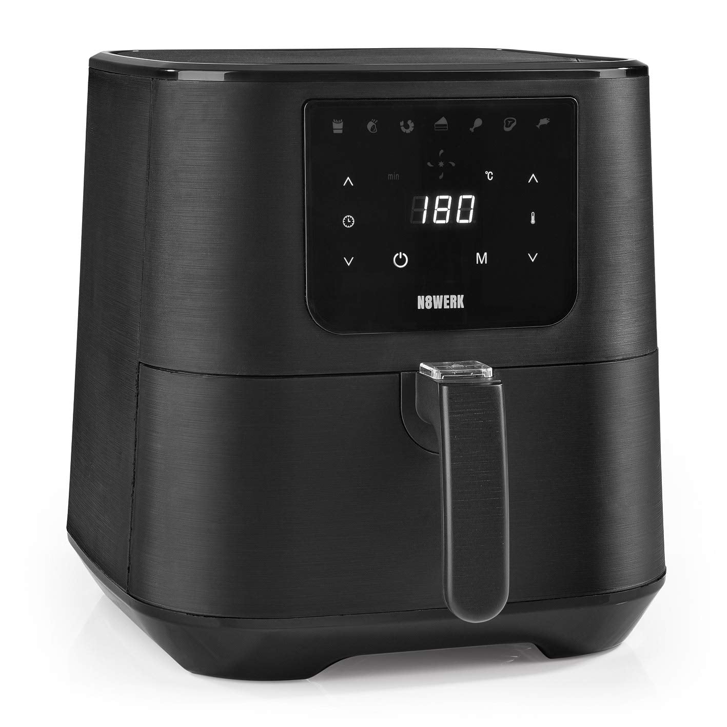N8WERK karstā gaisa fritēšanas ierīce Midnight Edition - 5,5L, 1800W, digitālais displejs, 7 programmas, zema tauku satura ēdieniem.