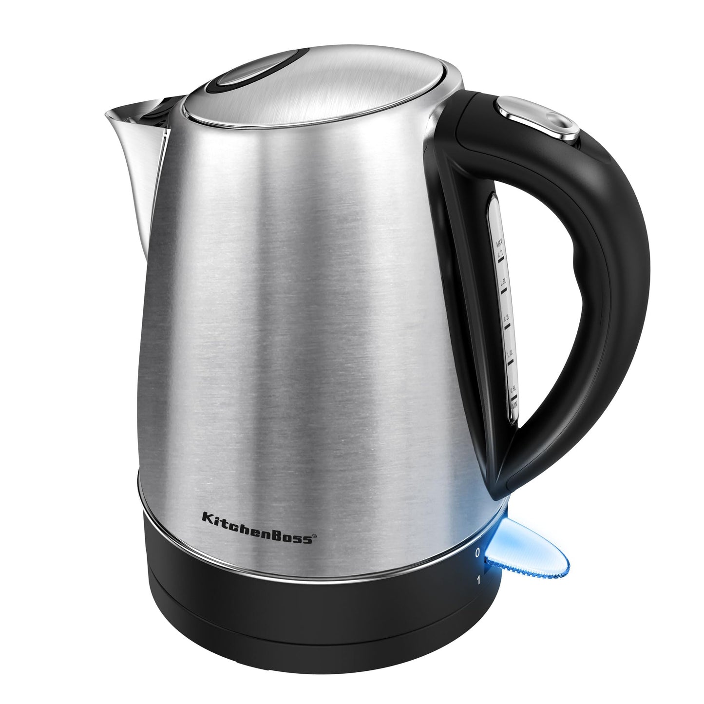 KitchenBoss ūdens vārītājs 1,7L - Nerūsējošais tērauds, kaļķu filtrs, ūdens līmeņa indikators, automātiskā izslēgšanās, 2100W