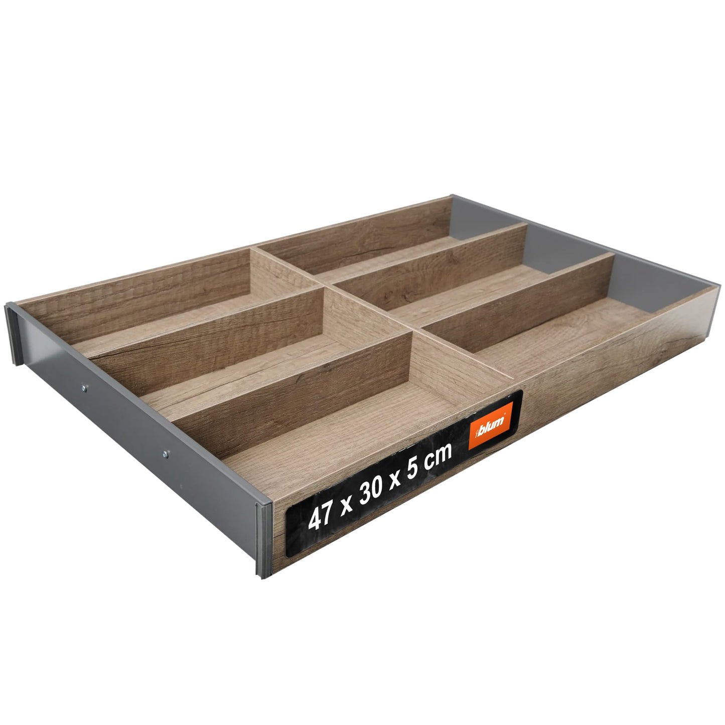 Galda piederumu kaste Blum AMBIA-LINE, premium atvilktnes organizators modernām virtuvēm un skapjiem, aizsargā, šķiro un kārto galda piederumus, ar neslīdošām kājiņām, 47 × 30 × 5 cm, Nebraska Eiche