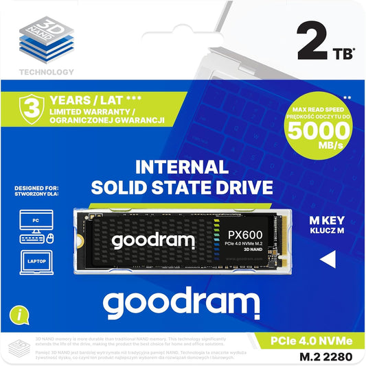 Goodram SSD PX600 2000GB - PCIe 4x4 M.2 2280, high-speed storage, durable design, ideal for gaming and professional use.