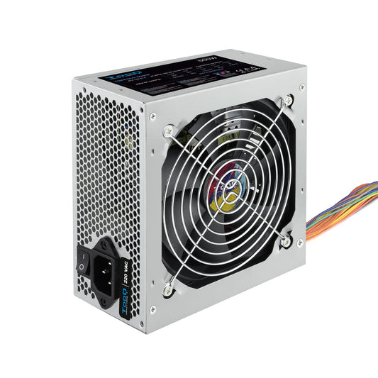 TOOQ TQAPOLO-500SP – 500W ATX power supply with active PFC, silver color, efficient and reliable performance.