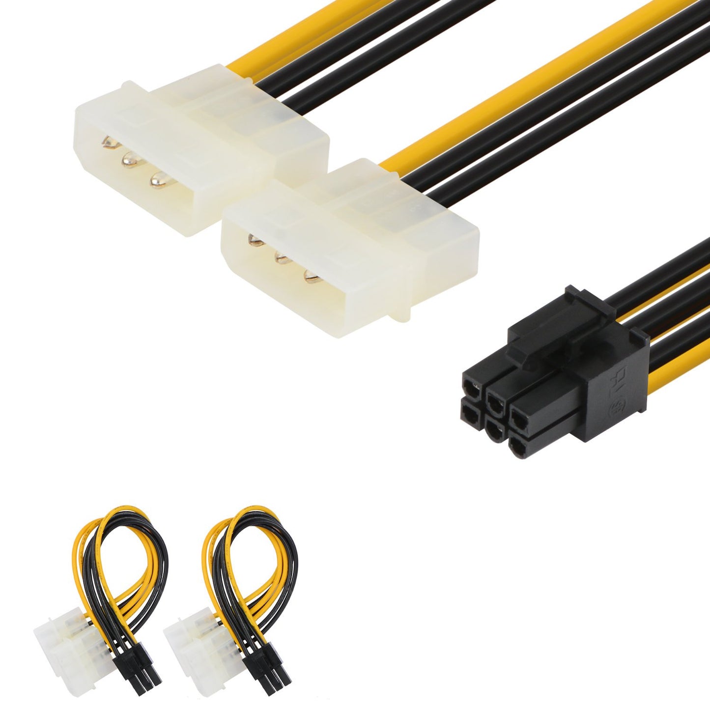 J&D 2 gab. barošanas adaptera kabelis, 6 kontaktu PCI-E barošanas savienojums uz 2 x 4 kontaktu Molex LP4 barošanas savienojumu, 6 Zoll / 15 cm, schwarz 2er-Set
