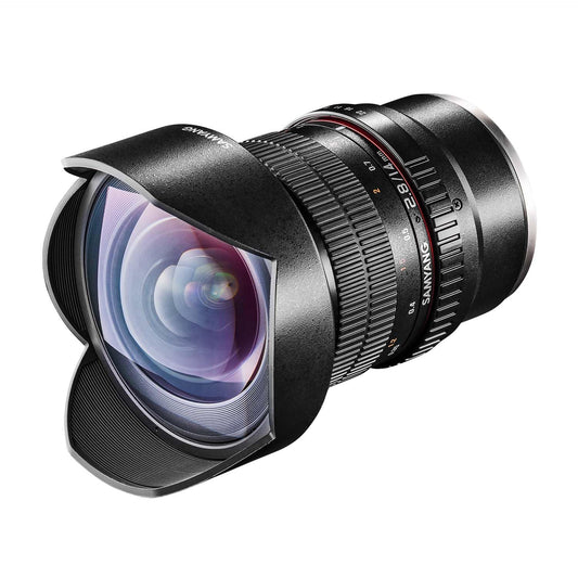 Samyang MF 14mm F2,8 Sony E - plaša leņķa objektīvs pilna formāta un APS-C sensoram - ainavu fotografēšanai, iekštelpām - augsta gaismas caurlaidība - manuālais fokuss - iekļauta soma un aizsarg vāciņš