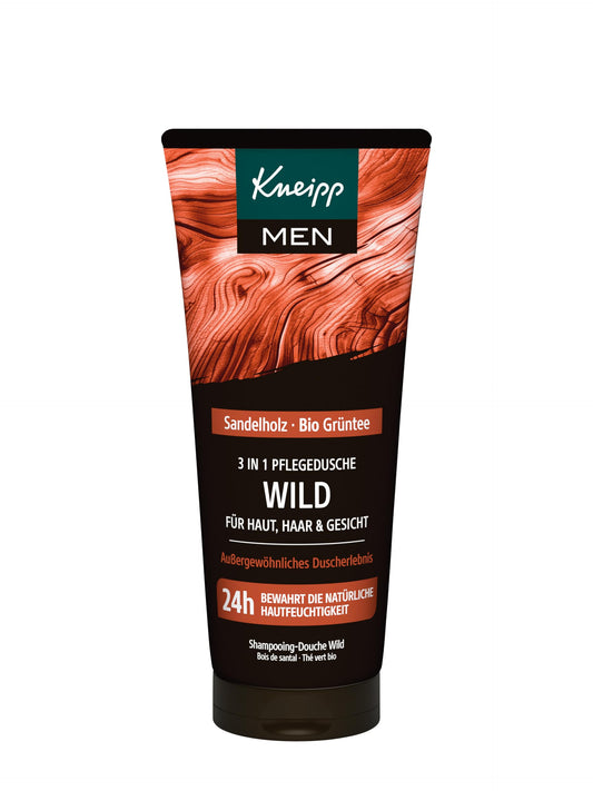 Kneipp MEN 3 in 1 Wild dušas želeja ar sandalkoku un bio zaļo tēju, ķermenim, matiem un sejai, 200ml
